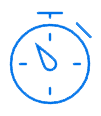 Blue outline icon of a stopwatch on grey background.