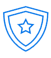 Blue outline of a security shield containing a star.