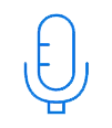 Blue microphone icon within a black square border.